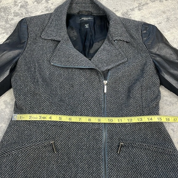 Weekend MaxMara Mixed Media Biker Jacket Moto Gray Black Vegan Faux Leather Wool - Picture 9 of 10